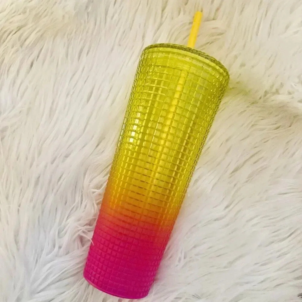 STARBUCKS | Cold Cup Tumbler Cup Straw Venti Summer Ombré Pink Yellow | 24 oz - Picture 2 of 6